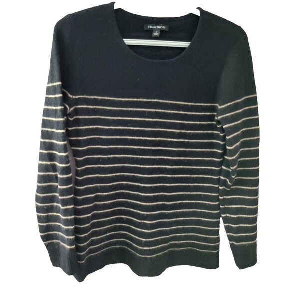 41 Hawthorn Womens XS 100% Cashmere Pull Over Dk Blue Tan Striped - Picture 1 of 7